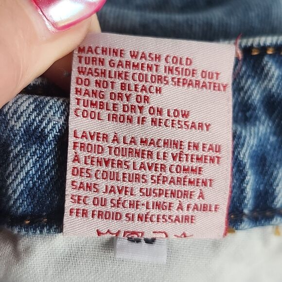 Revice Button Fly High Rise Distressed Y2K Straight Leg Blue Denim Jeans, 28 - Picture 6 of 8